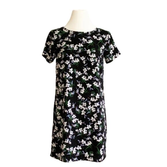 Banana Republic Dress Black Floral Short Sleeve Shift Tunic Dress Size 2 - Picture 1 of 13